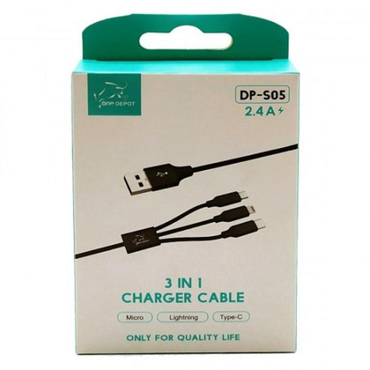 3 IN 1 Fast Charger Cable (Micro-Lightning-Type-C)